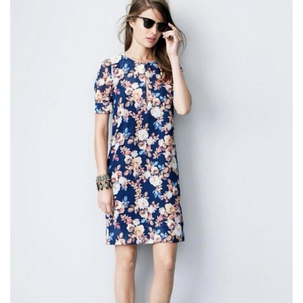 J. Crew Navy Floral Shift Dress with Pink and Cream Flowers